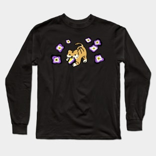 Non Binary Flag of Cute Flowers with Adorable Tiger Cub (LGBTQ+ Pride Month) Long Sleeve T-Shirt